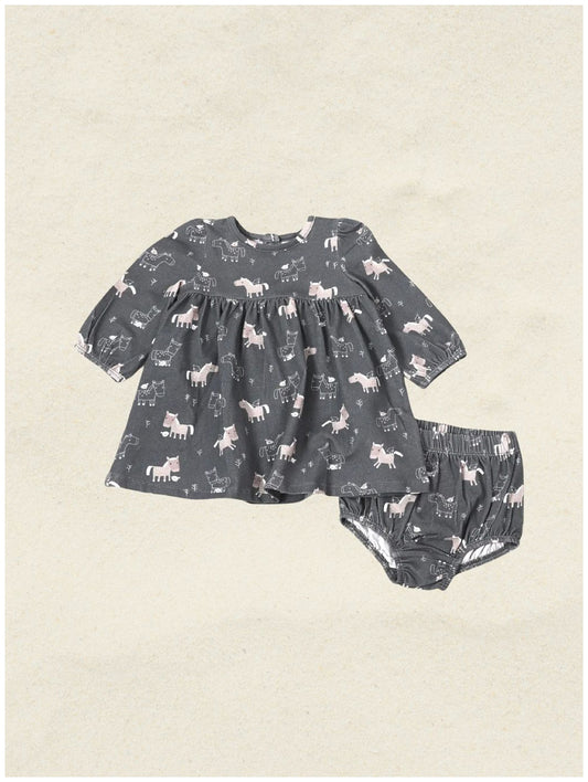 Horse & Baby Bird Dress and Bloomers Set